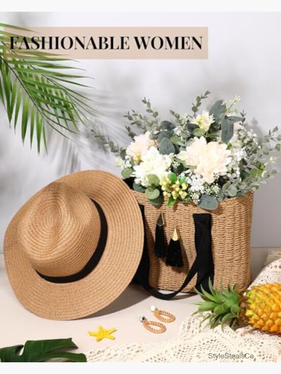 Straw Woven Tote Bag with Hat and Earrings Set - Boho Summer Accessories main image 6